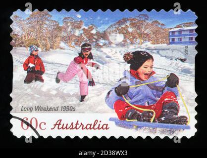 L'AUSTRALIE - circa 2010 : timbre imprimé en Australie montre long week-end des années 90, vers 2010 Banque D'Images