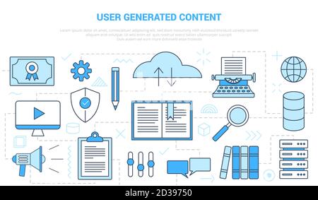 concept de contenu généré par l'utilisateur ugc avec bannière de modèle de jeu d'icônes style bleu moderne Illustration de Vecteur