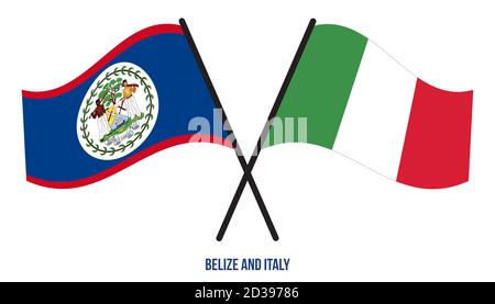 Belize et Italie drapeaux croisés et de style à plat. Proportion officielle. Corriger les couleurs. Illustration de Vecteur