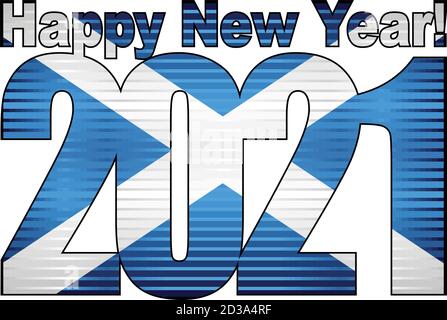Bonne année 2021 avec drapeau écossais à l'intérieur - Illustration, 2021 CHIFFRES DE BONNE ANNÉE, 2021 numéros de drapeau écossais Illustration de Vecteur