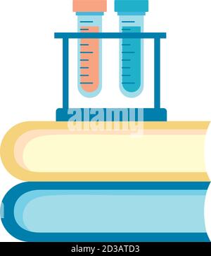 tests de tubes médicaux à la base avec des livres de pieux de laboratoire plat icônes illustration vectorielle Illustration de Vecteur