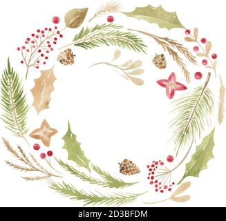 Couronne des fêtes de Noël. Cadre fleuri hivernal. Ensemble de scrapbooking avec lettres dorées à la main. Carte de Noël pour mariage. Vecteur d'éléments de scrapbook Illustration de Vecteur