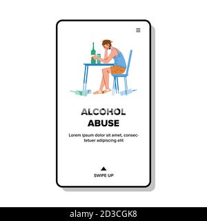 Abus d'alcool l'homme s'assoit à la table avec Drinks Vector Illustration de Vecteur