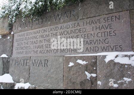 A Snow Covered Quote From The 32nd U S President Franklin Delano Roosevelt Awaits Visitors At The Fdr Memorial In Washington February 16 03 Snow Was Falling At A Rate Of About An