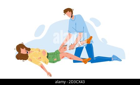 Homme fournissant les premiers soins blessé jeune fille vecteur Illustration de Vecteur