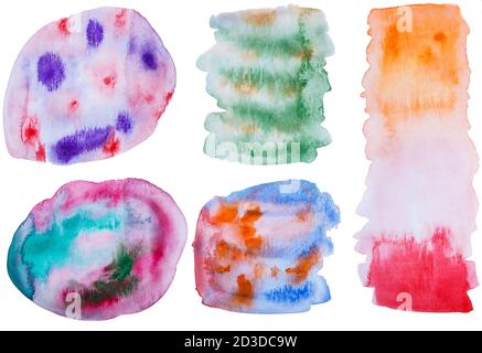 Aquarelle éléments peints à la main de différentes couleurs pour le design. Isolé sur blanc. Banque D'Images