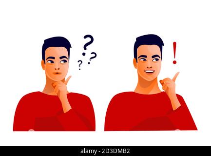 Homme de pensée. Joyeux visage masculin, , idées, gars intelligent Illustration de Vecteur