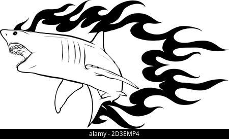 Emblème requin et motif vectoriel de feu Illustration de Vecteur