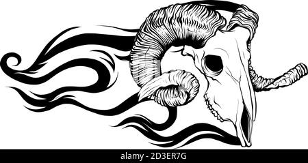 crâne de chèvre avec illustration vecteur de flammes Illustration de Vecteur