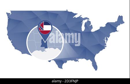 Etat de l'Alabama agrandi sur la carte des Etats-Unis. Carte abstraite des États-Unis en bleu. Illustration vectorielle. Illustration de Vecteur