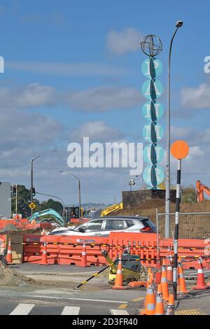 AUCKLAND, NOUVELLE-ZÉLANDE - 24 avril 2019 : Auckland / Nouvelle-Zélande - 24 2019 avril : construction de Pakuranga à Panmure Busway et mise à niveau du rond-point Panmure Banque D'Images