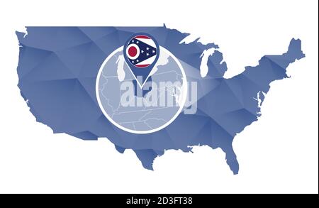 État de l'Ohio agrandi sur la carte des États-Unis. Carte abstraite des États-Unis en bleu. Illustration vectorielle. Illustration de Vecteur