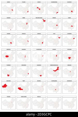 33 cartes vectorielles des divisions administratives de la Chine Illustration de Vecteur