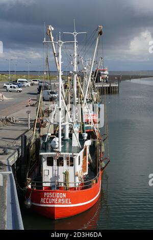 Bateaux de pêche amarrés dans le port de Dornumersiel, sur la mer des Wadden. Frison oriental. Allemagne. Banque D'Images