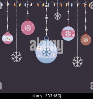 Jeu de Noël décoratif suspendu. Boule de Noël avec des ornements de flocons Illustration de Vecteur