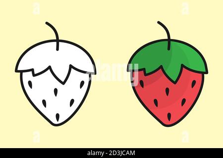 Ensemble d'icônes modifiable fraise. Fruit de jardin populaire dans un design linéaire plat, coloré en rouge, vert avec des ombres. Illustration de Vecteur