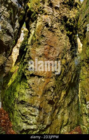 D'anciennes ouvertures de l'exploitation du plomb sur une veine appelée Hard Rake, au sommet de High Tor dans Matlock Bath, plus tard ouvert comme une grotte appelée Roman Cave. Banque D'Images