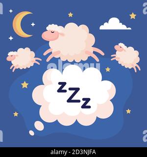 bulle d'insomnie avec motif vectoriel de moutons Illustration de Vecteur