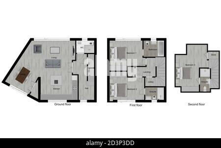 Plan d'étage. plan d'étage 3d pour une vue du dessus de l'immobilier. Vue de dessus du plan d'étage. 3d. Élévation du plan d'étage. Design 3D de l'espace domestique. Banque D'Images