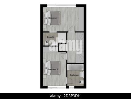 Plan d'étage. plan d'étage 3d pour une vue du dessus de l'immobilier. Vue de dessus du plan d'étage. 3d. Élévation du plan d'étage. Design 3D de l'espace domestique. Banque D'Images