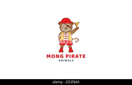 singe ou singe d'enfant comme pirate mignon dessin animé logo vecteur illustration Illustration de Vecteur