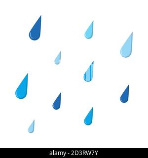 Illustration de dessin animé de pluie isolée sur blanc. Des gouttes d'eau bleues tombent. Clipart de modèle de raindrop. Vector eps10 avec gouttes de pluie automnales. À l'automne Illustration de Vecteur