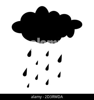 Silhouette de nuage de pluie isolée sur blanc. Caricature, prévisions automnales avec gouttes d'eau. Illustration du cumulus pluvieux avec des gouttelettes tombant Illustration de Vecteur