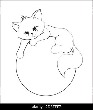 livre de coloriage chat mignon, chaton sur balle. Photo à la main dessin style de dessin animé, pour t-shirt port mode imprimé, carte de voeux, carte postale. Baby sh Illustration de Vecteur