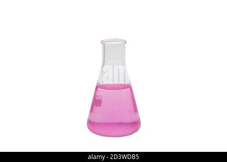 Équipement de laboratoire, Erlenmeyer flacon isolé sur fond blanc. Banque D'Images