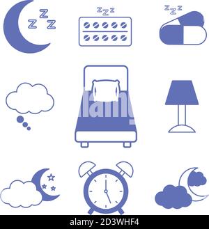 ligne d'insomnie et style de remplissage icon set motif vectoriel Illustration de Vecteur