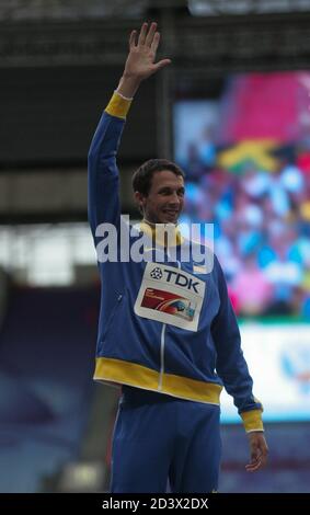 Bohdan Bondarenko de Ukaine Podium High Jump Men pendant le Championnat du monde Athlétisme 2013, le 16 2013 août à Moscou - photo Laurent Lairys / DPPI Banque D'Images