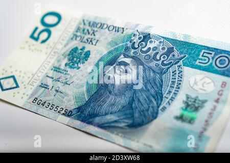 papier de billets polonais argent 50 PLN zloty Banque D'Images