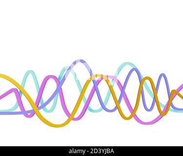 lignes horizontales courbes multicolores isolées sur fond blanc, illustration 3d Banque D'Images