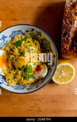 Haddock kedgeree fumé Banque D'Images