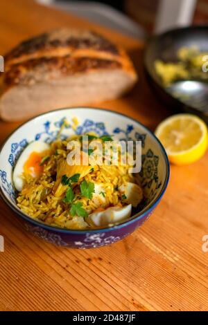 Haddock kedgeree fumé Banque D'Images