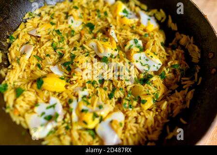 Haddock kedgeree fumé Banque D'Images