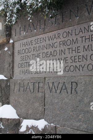 A Snow Covered Quote From The 32nd U S President Franklin Delano Roosevelt Awaits Visitors At The Fdr Memorial In Washington February 16 03 Snow Was Falling At A Rate Of About An