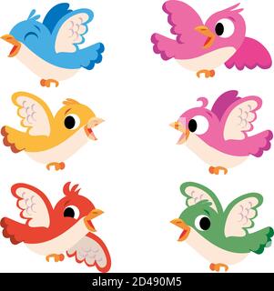 groupe d'oiseaux colorés dans diverses poses de vol Banque D'Images