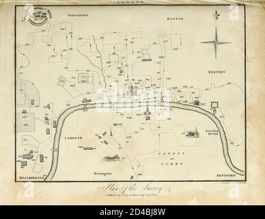 Plan d'enquête de la ville de Londres 1814 gravure de Copperplate de l'Encyclopedia Londinensis Or, Dictionnaire universel des arts, des sciences et de la littérature; Volume XIII; édité par Wilkes, John. Publié à Londres en 1815 Banque D'Images