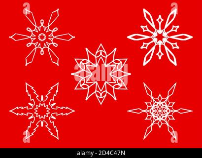 Ensemble de magnifiques silhouettes en filigrane pour fêter Noël. Signe ou emblème de la neige pour les vacances de Noël. Illustration de Vecteur
