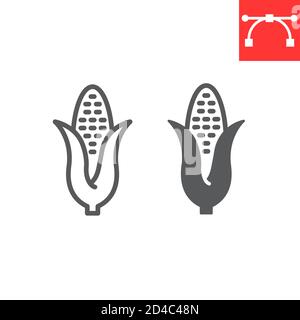Ligne de maïs et icône de glyphe, action de grâce et maïs sucré, graphiques vectoriels de signe de maïs, icône linéaire de trait modifiable, eps 10. Illustration de Vecteur