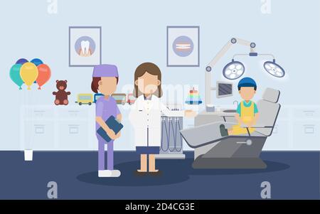 Clinique dentaire ou cabinet dentaire avec vecteur de conception plat du patient illustration Illustration de Vecteur
