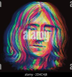 Un portrait coloré de John Lennon. Peinture numérique. Banque D'Images