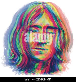 Un portrait coloré de John Lennon. Peinture numérique. Banque D'Images