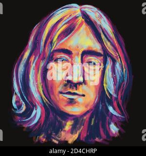 Un portrait coloré de John Lennon. Peinture numérique. Banque D'Images