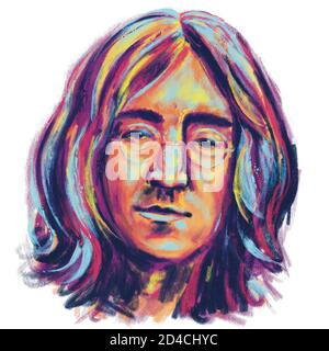 Un portrait coloré de John Lennon. Peinture numérique. Banque D'Images