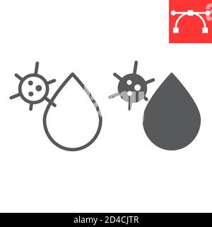 Ligne de virus du VIH et icône de glyphe, aides et coronavirus, graphiques du vecteur covid-19, icône linéaire d'AVC modifiable, eps 10. Illustration de Vecteur