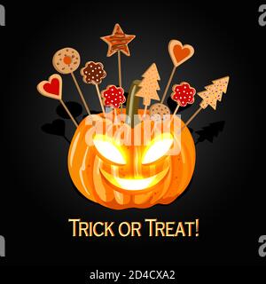 Citrouille d'Halloween avec biscuits pour les enfants. Illustration de Vecteur