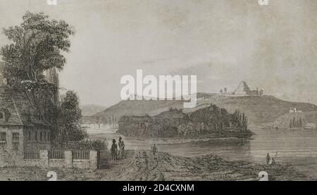 Pologne, Cracovie. Colline bénie Bronislawa. Kosciuszko Mound, érigé par les Cracovie entre 1820 et 1823 en commémoration du dirigeant national polonais Tadeusz Kosciuszko. Gravure par Lemaitre et Lepetit. Histoire de la Pologne, par Charles Foster. Panorama universel, 1840. Banque D'Images