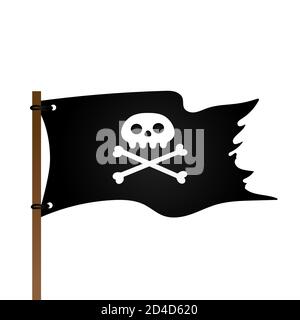 Crâne Jolly Roger, drapeau pirate et os crossets de style plat dessin vectoriel illustration. Illustration de Vecteur